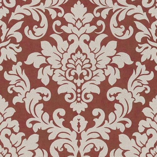 Glitter Damask Red Grey Wallpaper - Glamorous Sparkly Trendy - Stylish Feature Wall - Paste The Wall Blown Vinyl