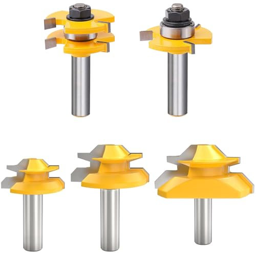 1/2 Inch Shank Tongue and Groove Router Bit 45 Degree Lock Miter Router Bit- 5PCS