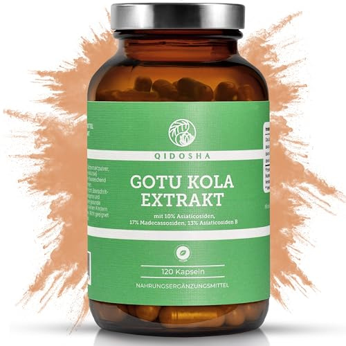 QIDOSHA® Gotu Kola Extrakt 60:1 – 40% Gesamt-Asiaticoside, 120 Kapseln | 10 % Asiaticosid, 17 % Madecassosid und 13 % Asiaticosid B – konzentrierter Premiumextrakt, jede Charge laborgeprüft.