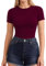 ALGALAROUND T-Shirts for Women Fitted Crew Neck Short Sleeve T-Shirts Summer Basic Womens Tops for Ladies Going Out Burgundy