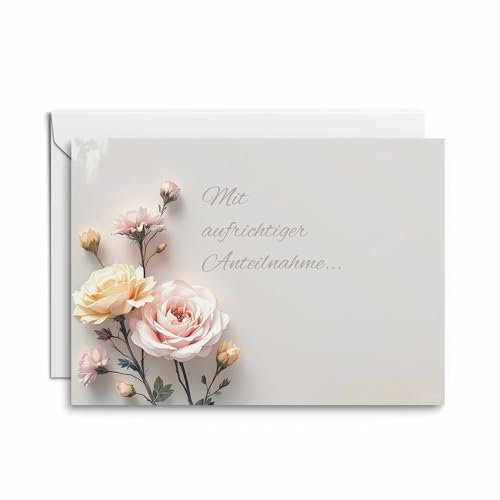 Kartenkaufrausch Trauerkarte „Mit aufrichtiger Anteilnahme“ – 1 Karte mit zarten Rosen, stilvollem Umschlag, ideal für Beileidsbotschaften