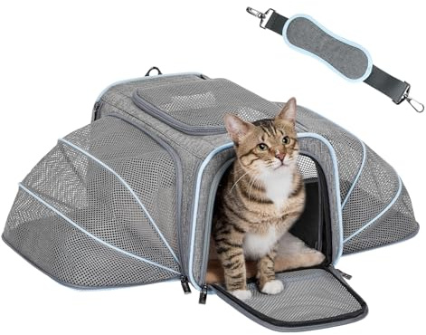 Petsfit Faltbarer Transporttasche Katze und Hund,Doppelseitig erweiterbare Katzentransportbox mit Schultergurt Hundetragetasche Flugtasche Oxford Gewebe für Katze und Hund