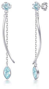 PHNIBIRD Ohrringe Blau Hängend 925 Sterling Silber Post Elegante Tropfen Ohrringe Damen Lang Hängend mit März Aquamarin Geschenke für Frauen Mädchen