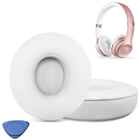 Cuscinetti auricolari di ricambio per cuffie Beats Solo 2 e Solo 3 wireless, compatibili con Beats Solo2 e 3, con morbida pelle proteica, spessore aggiunto (bianco neve)