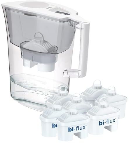 Laica Caraffa Filtrante Prime Line, Bianca, Capacità 3.0L, Con 7 Filtri Bi-Flux, Preserva sali minerali, riduce cloro e metalli pesanti, sostanze chimiche contaminanti e durezza- Made in Italy
