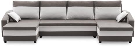 Mebligo ECKSOFA U MIT SCHLAFFUNKTION Sparta Grau/Weiß