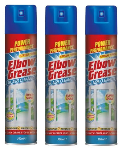 Elbow Grease Glass Cleaner Aerosol 300ml (Pack of 3) – Streak-Free Shine for Windows, Mirrors & Glass Surfaces