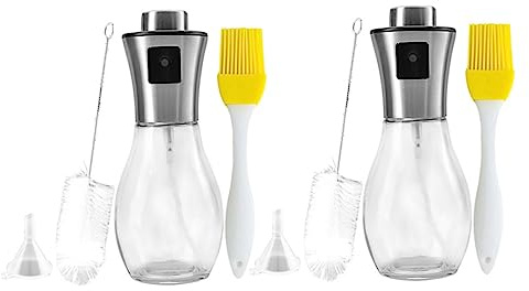 GLEAVI Botellas de Aceite de Vidrio Acero Inoxidable, 2 Juegos | Dispensador para Cocina y Repostería, Ligero y Fácil de Llevar, Práctico y Bonito