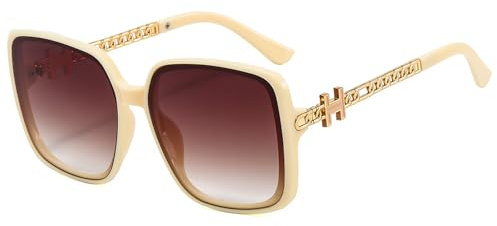 AYBIOSD Übergroße Sonnenbrille Damen Herren Retro Vintage Quadratische Polarisiert Groß Quadratische Brille Für Strand Fahren UV400 Schutz,Beige