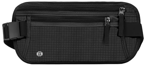 Flache Bauchtasche mit RFID Blocker, Die Bauchtasche zum Reisen, Diebstahlsicher Geldgürtel, Geldgürtel für Damen und Herren, Schwarz