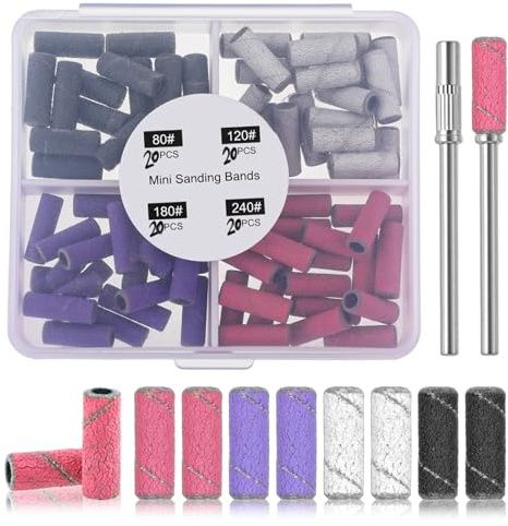 Nogeqi 82 Stück Kleine Schleifkappen Nagelfräser, Mini Nagelfräser Aufsätze 80/120/180/240 Mit 2 Stück 3.4mm Nagelbohrer Für Nagellack Maniküre Pediküre Nageldesign Nagelkunst