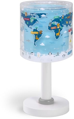 Dalber Kinder Tischlampe Nachttischlampe Nachtlicht Kids World Weltkarte Planet Erde, 40671, G4-4W LED - Glühbirne enthalten, Blau
