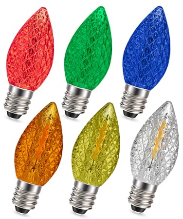 Ruiandsion 6 Stück C7 LED Weihnachts-Ersatzlampen Mehrfarbig, 0,6W 220V E12 Kerzenleuchten-Sockel, Splitterfeste & Energieeffiziente LED-Lampen für Innen- und Außen-Urlaubs-Lichterketten