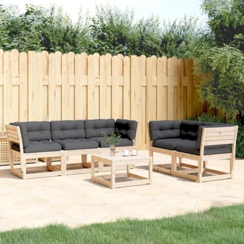 QJBSAVVA Gartenmöbel Set 5-TLG. Modulare Sitzgruppe aus massivem Kiefernholz 63,5x73x78 cm mit anthrazitfarbenen Kissen Robust und flexibel für Balkon Terrasse Garten