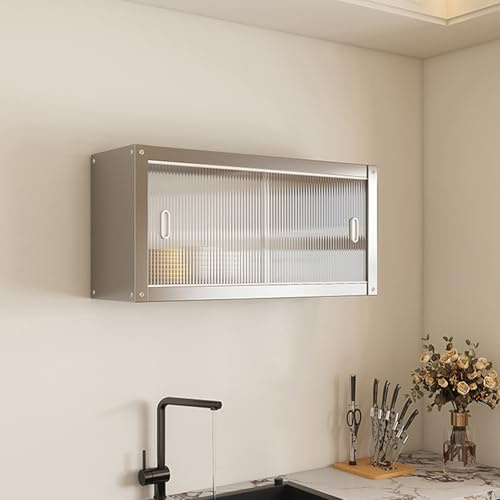 Ein- und zweilagige,wandmontierte Aufbewahrungsregale aus Edelstahl für Haushaltsgeschirr Küchenutensilien,hängende Wandaufbewahrung,Schränke mit Schiebetüren(90*35*40cm/35.4*13.8*15.7in)