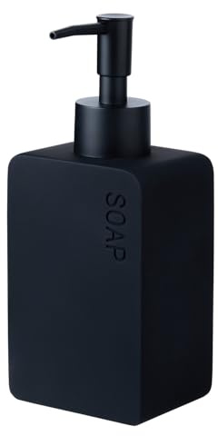 BUTLERS Seifenspender 250 ml Polyresin - Basic - Soap Schriftzug | Farbe Schwarz - Flüssigseifenspender für Bad & Gäste-WC - Seifendosierer zum Nachfüllen - Matte Optik