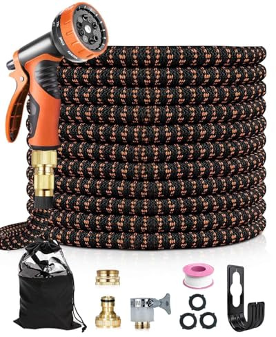 150FT/45M Expandable Garden Hose Pipe, Flexible Water Hose with 10-Pattern Spray Nozzle, 3/4, 1/2 & Universal Fitting, Upgraded No-Kink Triple-Layer Latex Core Leak-Proof, for Gardening Car Pet