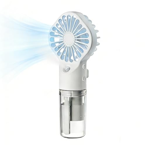 Berelin Handheld Fan, Portable Mini Hand Held Fan with Water Mist Spray, USB Rechargeable Cooling Desk Fan with 4 Speeds, Summer Gift for School Camping Makeup Travel (White)