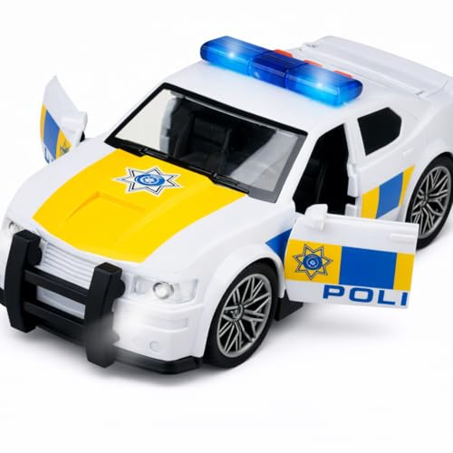 FORCEMAN Kids Lights & Sounds Police Car Toy with Opening Doors – Push & Go Patrol Vehicle