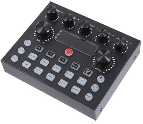 Veemoon Scheda Audio Esterna per Computer e Smartphone Effetti Sonori, Mixer Microfono, Cambio Voce, Custodia in Ferro Nero e Luci Colorate per Adulti