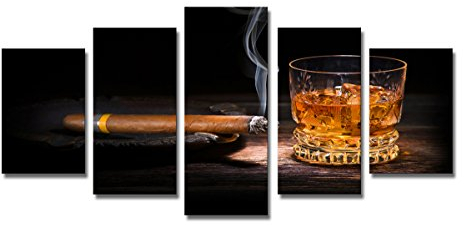 Visario Bild & Kunstdruck der Deutschen Marke 200 x 100 cm ArtNr 6320 Bilder auf Leinwand Kunstdrucke zigarre Whiskey Wandbild fünfteilig