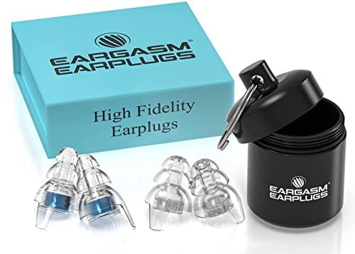 Eargasm HiFi-Ohrstöpsel mit Blaufilter – wiederverwendbare Ohrstöpsel mit Geräuschreduzierung zum Gehörschutz mit Etui für Konzerte, Festivals, Raves, Musiker, Live-Events, Sport