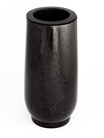 Afterglow Stilvolle Grabvase Classic aus echtem Granit Schwedisch Black Höhe 20 cm/Ø 10 cm Grabschmuck wetterfest frostsicher Granitvase mit Kunststoffeinsatz Friedhofsvase