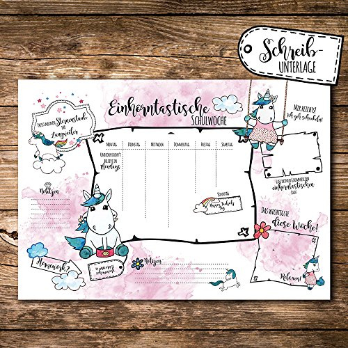 ilka parey wandtattoo-welt® A3 Schreibtischunterlage Wochenplaner Stundenplan Denkzettel Einhorn Einhörner su1