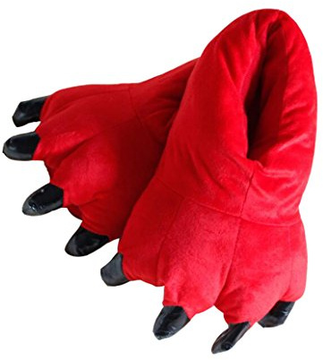 CuteOn Unisex Weich Plüsch Karikatur Winter Hausschuhe Cosplay Kostüm Tier Pfote Klaue Schuhe Rot