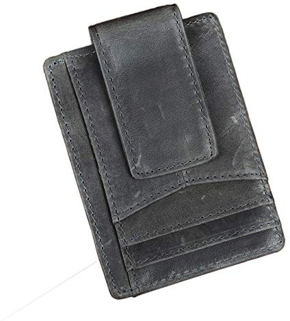 Le’aokuu Herren Echtes Leder Geldbörse Brieftasche mit Dollar Clip Geldklammer RFID Schutz Schlank Portemonnaie 1092 (1092 Grau)