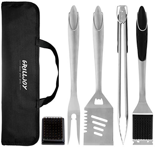 grilljoy 6PCS Grillset für Männer - Grillzubehör aus Besonders Dickem Edelstahl - Grillbesteck Geschenk für Männer - Edelstahl Grillset für Geschenk