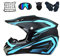 MRDEAR Motocross Helm Set (5 Stück/ Schwarz und Blau) Cross Helm mit Handschuhe Brille Maske Motorrad Netz, Crosshelm Motorradhelm Off Road Downhill Helm ATV Dirt Bike Pocket Bike Helm,L