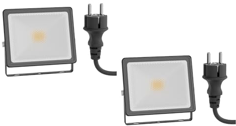 ledscom.de 2 Stück LED Gartenstrahler FLIN für außen, IP66, Stecker, schwarz, 11,5 W, 837lm, warmweiß