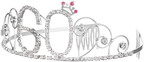 Haarreif Krone 60. Geburtstag Happy Birthday Kristall Strass Krone Verzierungen Hochzeit Haar Haarband Kamm Stirnband für Frauen (60. Geburtstag)