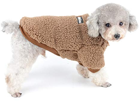 SELMAI Wintermäntel für Kleine Hunde Chihuahua Kleidung Yorkshire Terrier Hundemantel Dackel Winter Kleidung für Katzen Fleece Gefütterte Haustiere Puppy Kitty 2 Beine Winddicht Kaltes Wetter beigeM