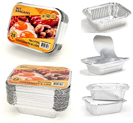 HOT BARGAINS 100 x No1 Foil Containers with Lids for Takeaway (120 x 100 x 40mm) for Takeaway Restaurants, Oven Safe and Freezer Safe (100)