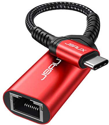 JSAUX USB C Ethernet Adapter, Thunderbolt USB Typ C auf RJ45 Gigabit LAN Netzwerkadapter 1Gbps Kompatibel mit MacBook Pro/Air, iPad Pro/Air, Dell XPS 13, Galaxy S23 Ultra, ChromeBook,Surface Book- Rot
