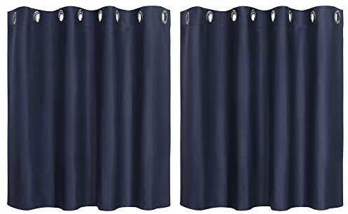 PiccoCasa 2er Set Gardine für Küche Polyester Scheibengardine Kurzgardine Blickdicht Kleine Gardine Navy Blau 90H x 132B cm