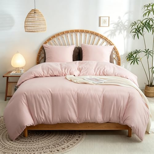AYSW 16 Couleurs Sets de Housses de Couettes 240x260 cm Double Fermeture Éclair 3 Pièces Microfibre Brossée 100 Fils/cm² + 2 Taies d'oreiller 65x65 cm Rose Parure de Lit Adulte 2 Personnes