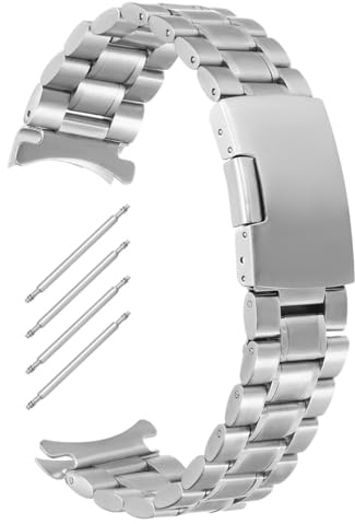 Watch Supplies - 22mm Stainless Steel Solid Links Bracelet Watch Band Strap Curved End with 4pcs Watch Pins Spring Bars (Silver)