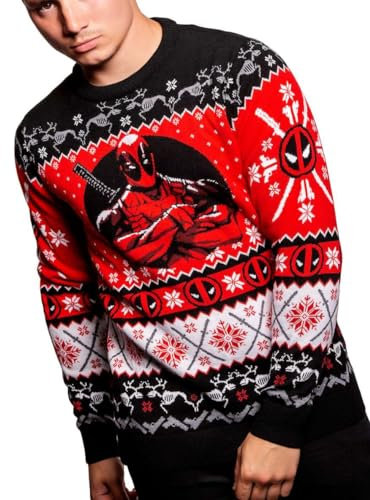 Deadpool Knitted Christmas Jumper Unisex for Men or Women - Ugly Sweater Marvel Gift (Size: S)