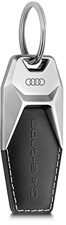 Audi 3182100301 Schlüsselanhänger Q4 e-tron Metall Leder Anhänger Keyring Gravur, schwarz/silber, Einheitsgröße