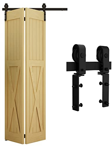 Wolfbird 5FT/1.5M Binario per Porta Scorrevole Kit ferramenta per porte scorrevoli unidirezionali Nero e Rustico Porta Scorrevole Kit Piega Accessori Adatto per aperture porte 120-130 cm