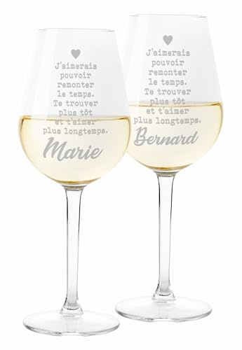 Colorfamily Paire de Verres à Vin Personnalisés Saint-Valentin - Set de 2 Verres J'aimerais Retourner Dans Le Temps Et T'aimer - Mariage, Fiançailles, Amour, Vœux - Verre en Verre de 500 ml