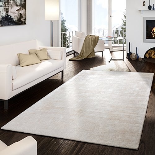 TT Home Wohnzimmer Teppich Viskose Kurzflor Unifarben Used Look Abstraktes Design Modern, Farbe: Beige Creme, Größe:200x300 cm