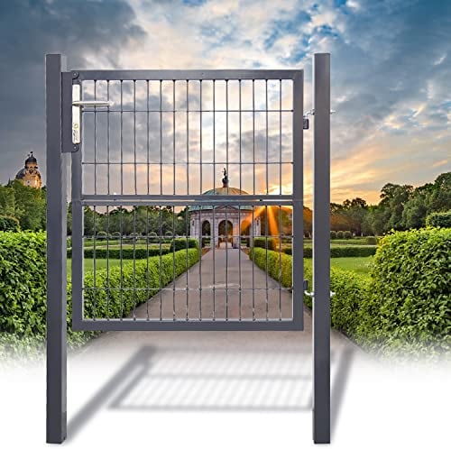 Tubiaz Gartentor, Gartentür aus Metall verzinktem Stahl, Zauntor, Hoftor, mit Schloss, Türklinke und 3 Schlüssel, Robust und Langlebig, 100x100cm Anthrazit