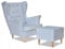 Family Meble Ohrensessel mit Hocker, Modell Diana, Skandinavisch, Relaxsessel aus Webstoff, Loungesessel, Ohrensessel mit Hocker, Bequemer Sessel, Für Wohnzimmer, Esszimmer, Schlafzimmer, Hellblau