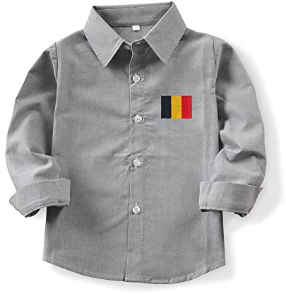 Aeslech Little Big Boys Chemise Oxford décontractée à manches longues boutonnée avec drapeaux de campagne pour l'école, Drapeau belge., 3 ans