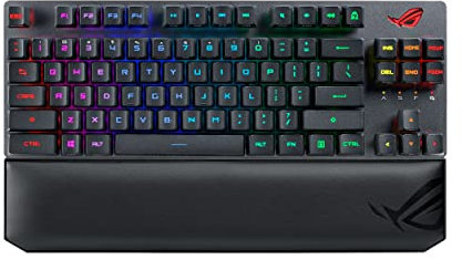 ASUS ROG Strix Scope RX TKL Wireless Deluxe, 80% Gaming Keyboard, Tri-Mode connectivity (2.4GHz RF, Bluetooth, Wired), ROG RX Blue Optical Mechanical Switches, PBT Keycaps, RGB, Wrist Rest, Black