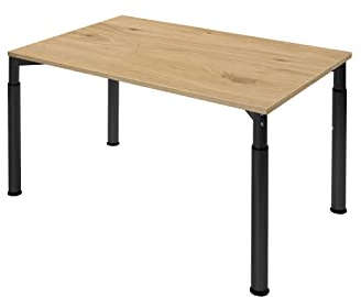 boho office® Konferenztisch, Schreibtisch, Tisch, Schwarz, in der Höhe einstellbar inkl. Tischplatte in 160 x 80 cm in Wildeiche Echtholz-Furnier